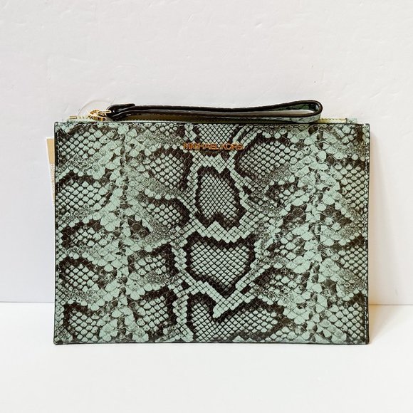 Michael Kors Jet Set Travel XL Clutch Wristlet Embossed Leather Pale Jade Multi - Picture 1 of 9